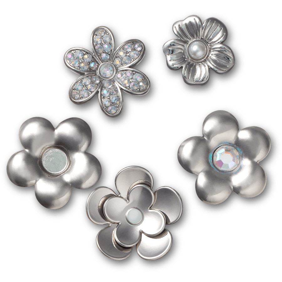 Crocs Trusted Monochrome Slvr Flwrs 5 Pack Jibbitz™ charms