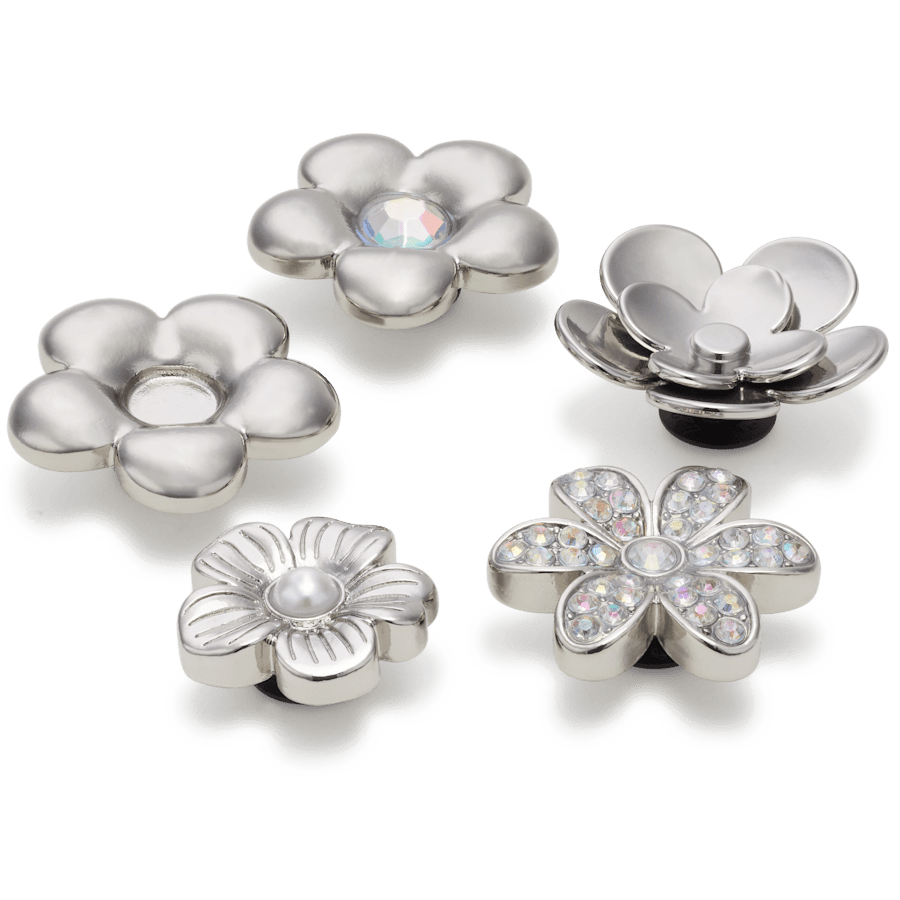 Crocs Trusted Monochrome Slvr Flwrs 5 Pack Jibbitz™ charms