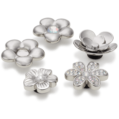 Crocs Trusted Monochrome Slvr Flwrs 5 Pack Jibbitz™ charms