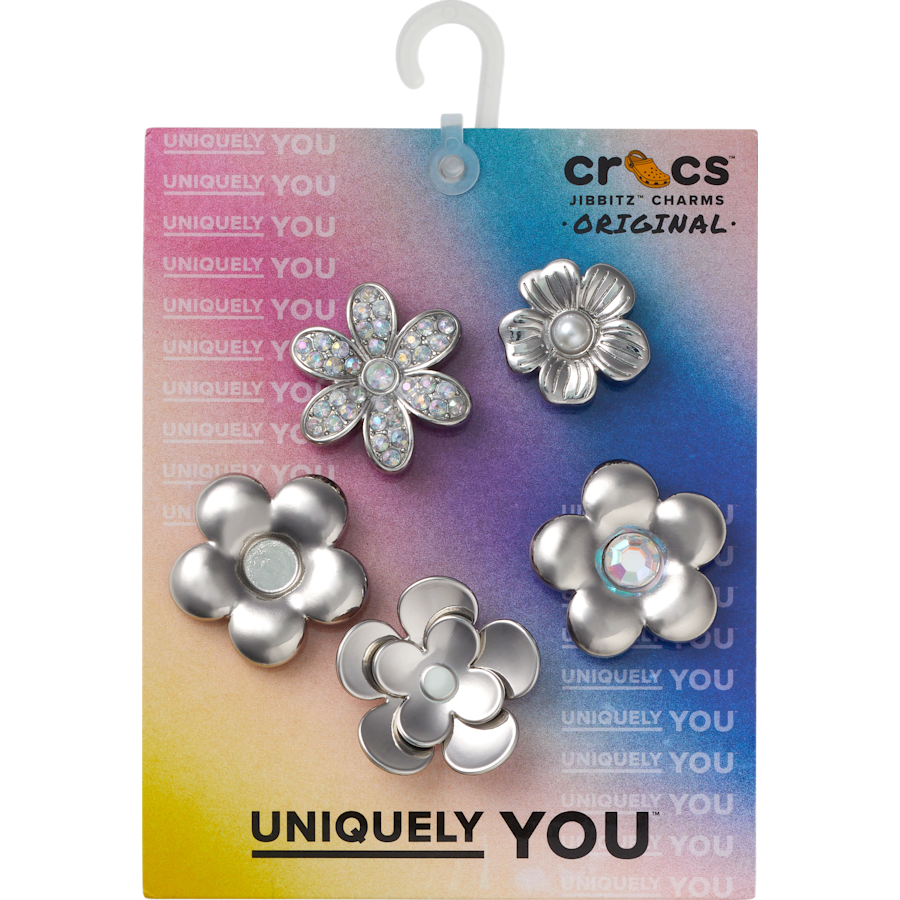 Crocs Trusted Monochrome Slvr Flwrs 5 Pack Jibbitz™ charms
