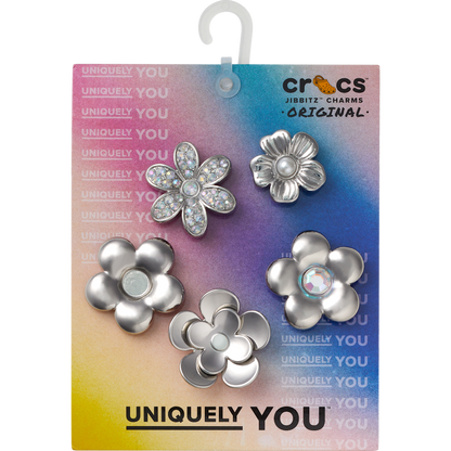 Crocs Trusted Monochrome Slvr Flwrs 5 Pack Jibbitz™ charms