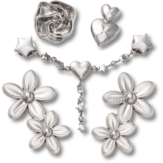 Crocs Signature Silver Meta Floral 5 Pack Jibbitz™ charms