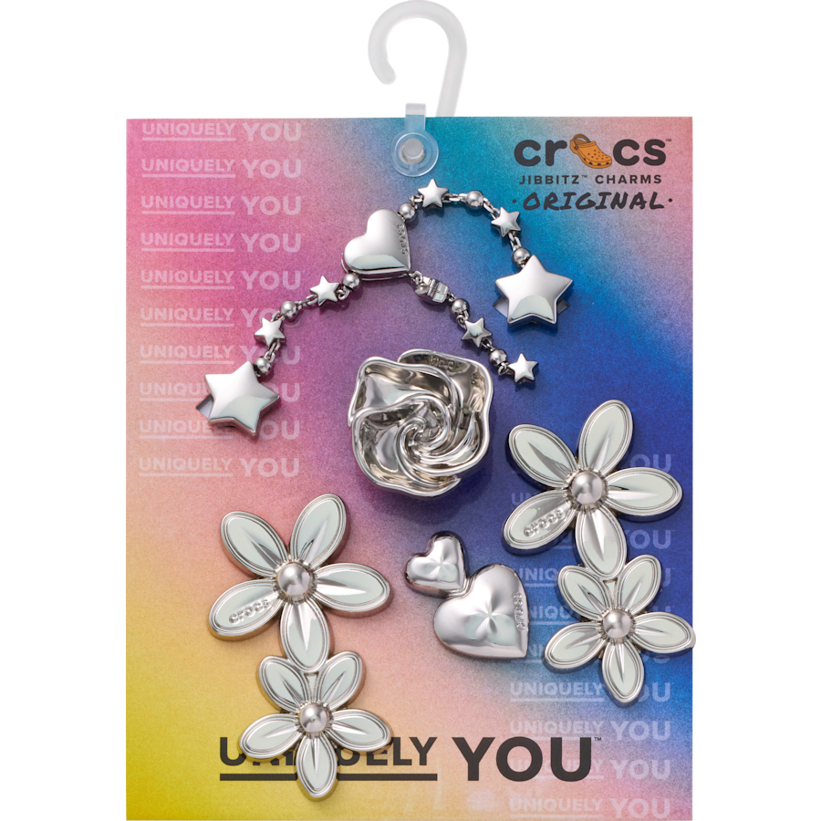 Crocs Signature Silver Meta Floral 5 Pack Jibbitz™ charms