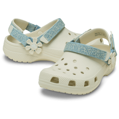 Crocs Best Seller Kids’ Classic Denim Flower Adjustable Backstrap Clog